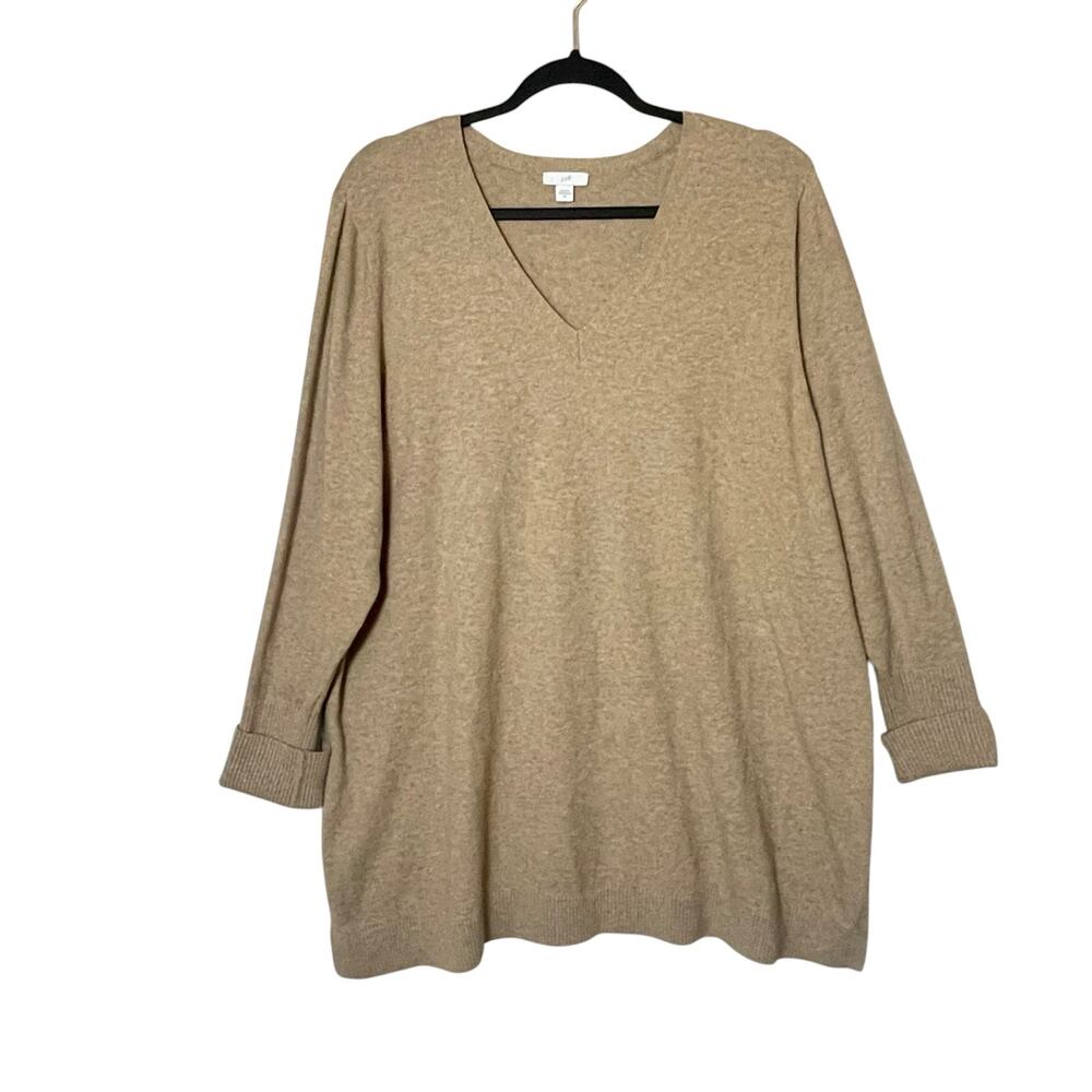 J.Jill V Neck Tunic Sweater Cotton Blend Camel Size 2X Capsule Wardrobe Neutral - Picture 5 of 10
